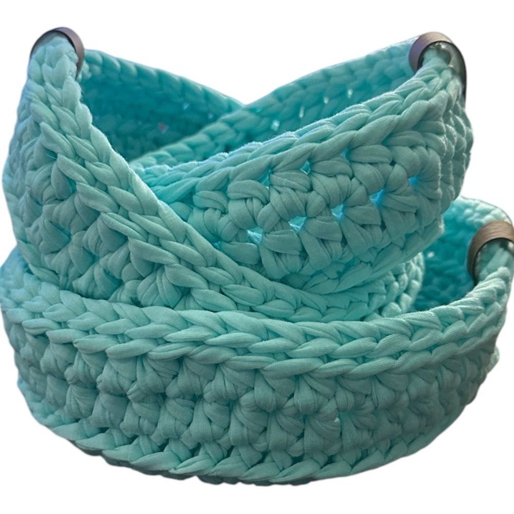 Handmade Crochet Aqua nesting baskets